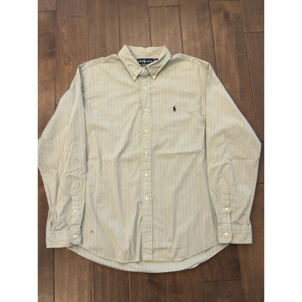 VTG Polo Ralph Lauren Custom Fit Shirt Mens Size 2XL Button Up Green Stripe Pony - Picture 2 of 7